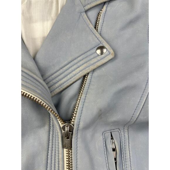 IRO - Ashville Leather Bomber Moto Jacket in Baby Blue - Picture 8 of 11